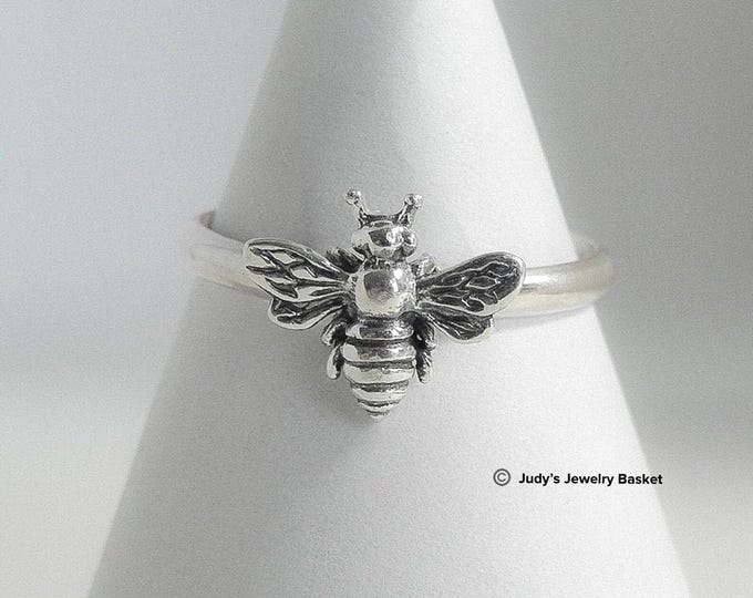Handmade USA Sterling Silver Bee Ring, Handmade to Various Sizes, Available in 1/4 sizes, Great Gift Idea