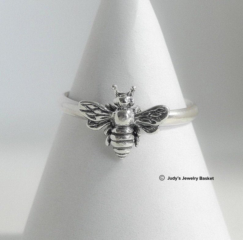 Sterling Silver Bee Ring – Dainty Band, Made in USA, 925 Jewelry image 1