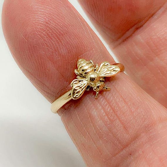 Solid Gold Honey Bee Ring, 14kt Yellow Gold, Various Sizes, Handmade USA