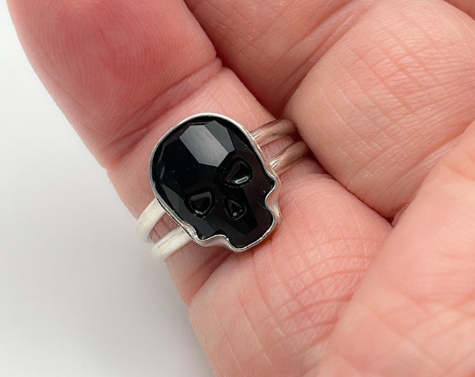 Austrian Crystal Skull Sterling Silver Ring, Handmade In USA with 925 Solid Sterling Silver