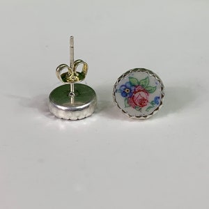 Handmade Tiny Rose Broken China Stud Earrings,Sterling Silver, MOTHERS DAY image 3