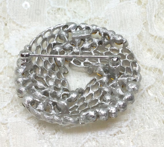 Vintage Crown Trifari Silvertone Rhinestone Swirl… - image 5