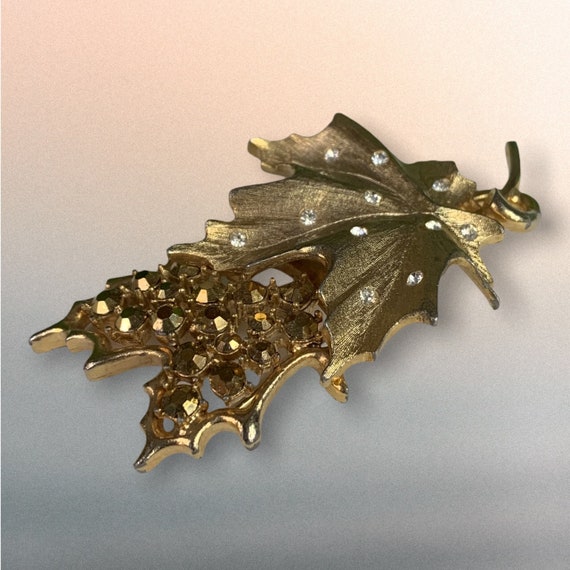 Vintage Signed Sarah Coventry Two Leaves Brooch P… - image 2