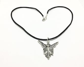 Fairy Charm Necklace, Antique Silvertone, 18” Black Cord, Lead and Nickle Free, Sweet Gift