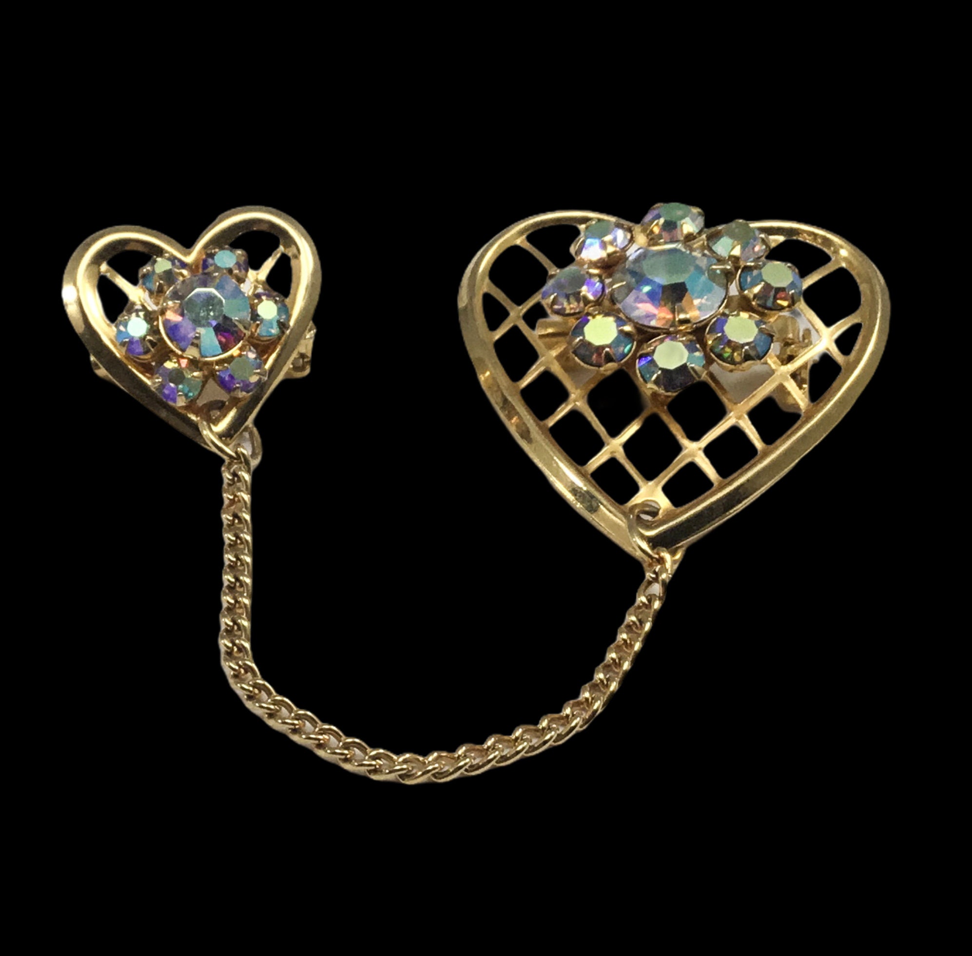 Vintage Double Hearts Pin Hearts Joined by Chain Sweet and Etsy