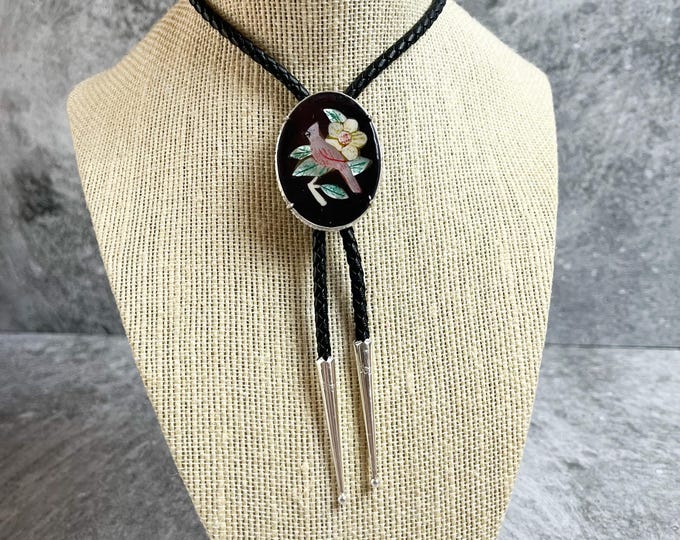 Bolo Handmade With Dyed Abalone Inlay, 4mm Leather Braid, Handmade 925 Sterling Silver Setting, Sterling Silver Tips. 42 inch.