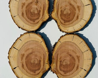 4 Piezas Círculos de Madera, Rebanadas de Madera, Piezas de Madera Rústica para Bricolaje, Discos de Madera de Fresno para Manualidades