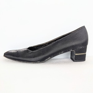 Vintage 80s Salvatore Ferragamo Rhinestone Heels 8.5 4A Narrow Shimmer Block Heel Square Toe