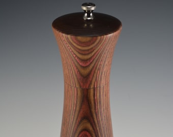 Magnificent Handmade Multi-Colored Wood Pepper Mill. Grinds Salt and Spices Too