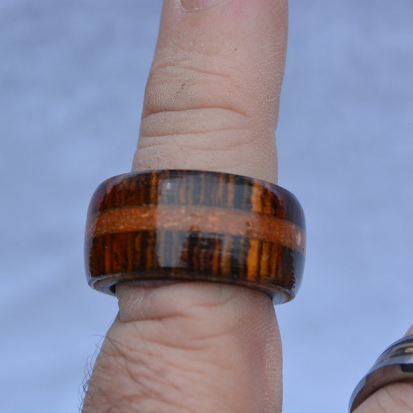 Beautiful Handmade Cocobolo Ring with Orange Embellishment