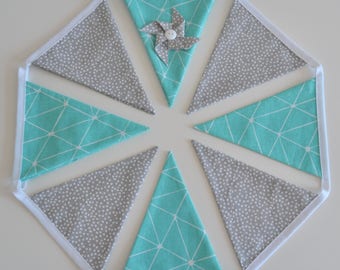 Garland of turquoise and grey pennants