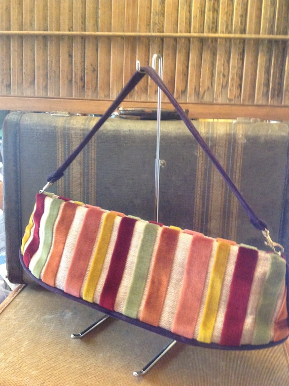 Vintage Velvet striped Handbag, Colorful Striped H