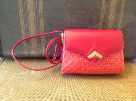Vintage Red Greta Wicker Purse,Red Wicker Handbag,