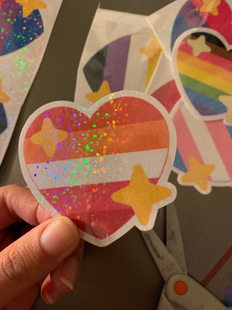 LGBT Heart Emoji Holographic Stickers Etsy
