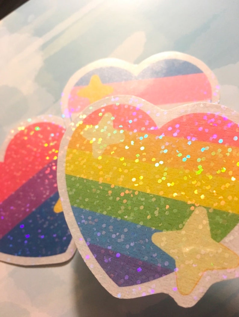 LGBT Heart Emoji Holographic Stickers Etsy