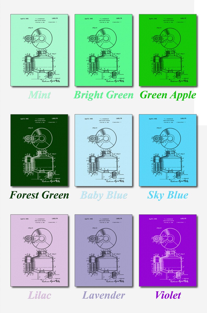 Blueprint Wall Art Decor Art Poster HO108A Print PatentPrints Washing Machine Patents