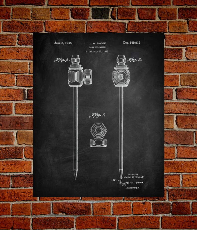 TO80C Vintage Art Lawn Sprinkler Canvas Print Poster PatentPrints Decor Wall Art Claw Hammer Patent Blueprint