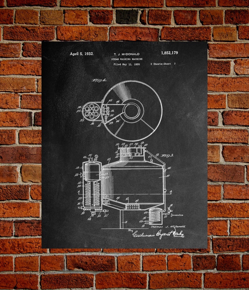 Blueprint Wall Art Decor Art Poster HO108A Print PatentPrints Washing Machine Patents