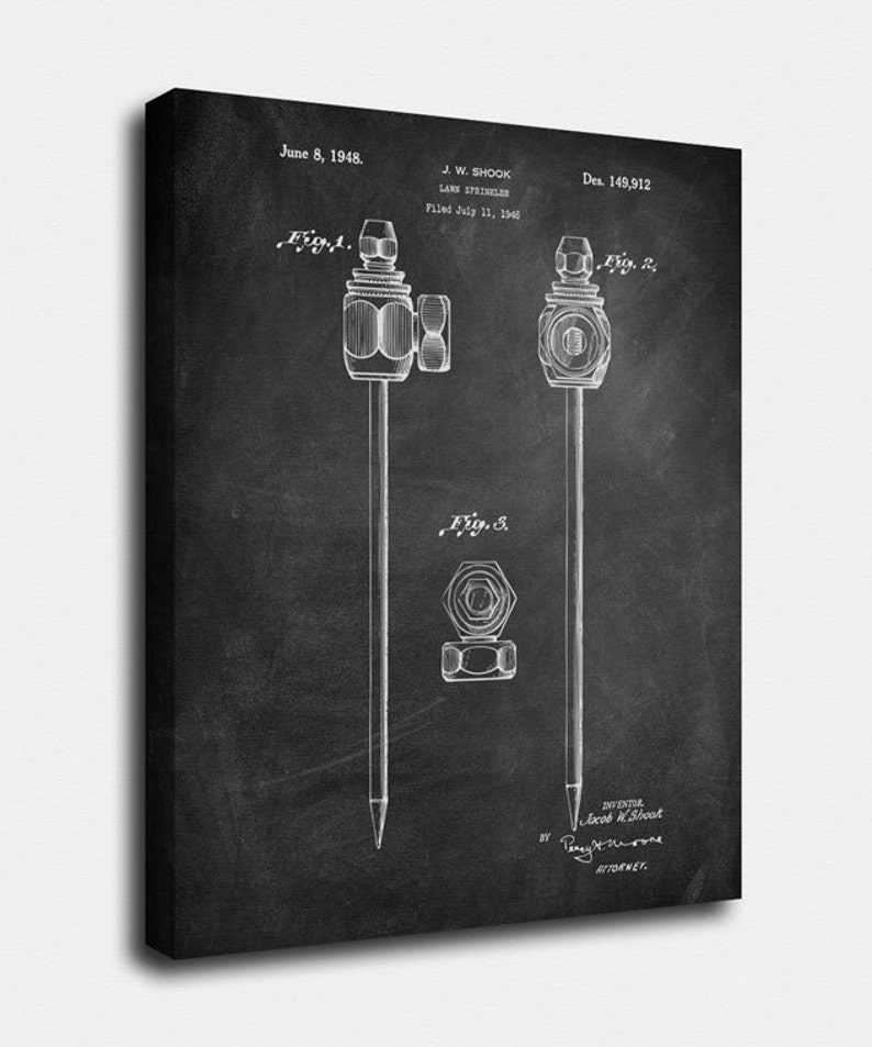 TO80C Vintage Art Lawn Sprinkler Canvas Print Poster PatentPrints Decor Wall Art Claw Hammer Patent Blueprint