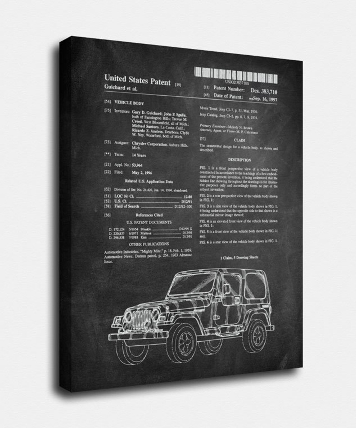 Jeep Canvas Print Jeep Patent Vintage Art Blueprint Etsy