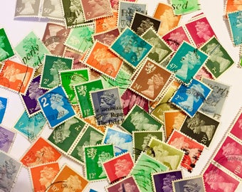 4000 British Postage Stamps Off Paper and ready for scrapbooking, stamp art or decoupage projects (used)