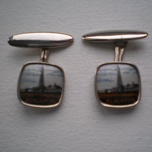 Vintage 1950s collectable cufflinks made in England - silver tone metal & celluloid - image of Blackpool tower - ex. condition - kitsch gift