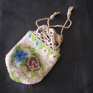 Antique  Victorian/Edwardian era micro beaded finger purse bag with draw string top panel - collectable purse - wonderful present