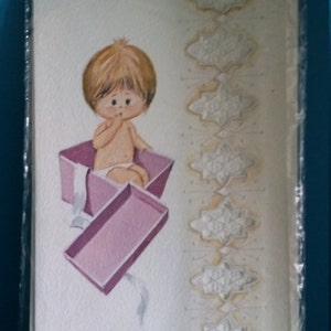 New born baby congratulations  vintage 1970&#39;s unused card - inside blank no verse - Supergraf printed in Italy