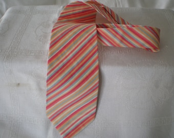 Vintage 1980s era LIBERTY of London necktie - 100% cotton - brightly coloured candy stripes - made in England - used condition.