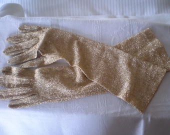 Vintage 1960s gold tone lurex forearm gloves by Cornelia James - made in England - size 7.5 - special occasion/evening gloves - super gift.