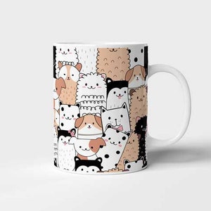 Animal Mug, Zoo inspired Kawaii style cute hand drawn animal pattern 11 oz. Coffee Mug