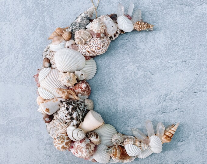 Shell Crescent Moon Wall Decor Mermaid / Modern Coastal Wall Decor With ...