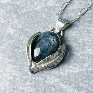 Blue Kyanite Sterling Silver Leaf Necklace | Silversmith Necklace | Gift for Her or Him or Them | Fine Silver | Heirloom