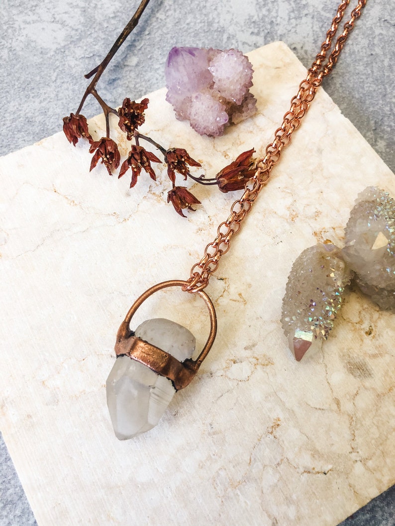 Chunky Quartz Point Copper Electroformed Necklace