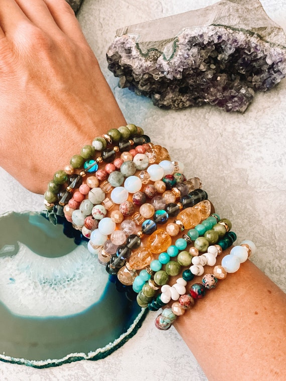 Beaded Gemstone Bracelets Assorted Gemstones Etsy