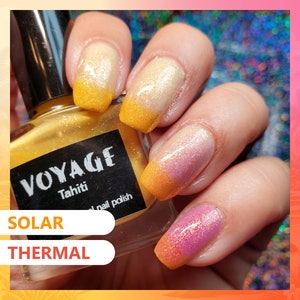 Solarthermal Heat Changing Handmade Nail Polish [Tahiti] Yellow Orange Pink Flakie Crelly Polish, Summer Designs Fingernail Polish