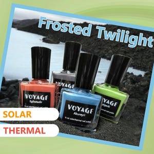 Solarthermal Handmade Nail Polish Set [Frosted Twilight] Shimmer Teal Green Orange Gray Creme, Iceland Inspired Color Changing Polishes