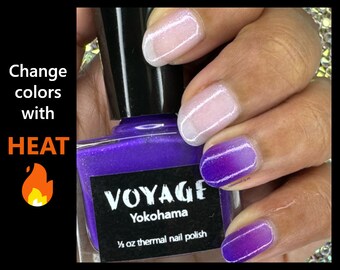 Yokohama - Thermal Changing Handmade Nail Polish, Violet Purple Sparkly Sheer Crelly Polish, Spring Designs Fingernail Polish