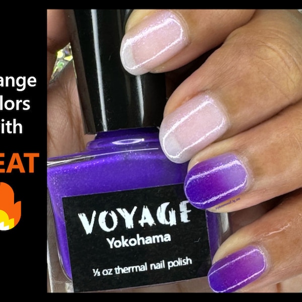 Yokohama - Thermal Changing Handmade Nail Polish, Violet Purple Sparkly Sheer Crelly Polish, Spring Designs Fingernail Polish