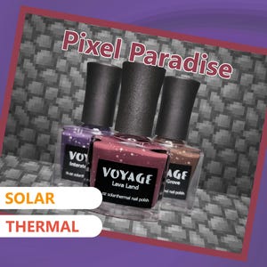 Gamer Solarthermal Nail Polish Set [Pixel Paradise] Indie Brown Burgundy Purple Confetti Solar Thermal Set, Video Game Inspired Collection