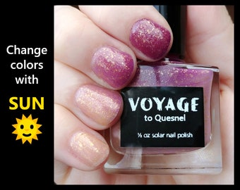 Quesnel - Solar UV Reactive Indie Nail Polish, Purple Orchid Gold Flakie Solar Color Changing Lacquer, Autumn Nail Art Nail Lacquer