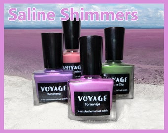 Saline Shimmers: Solarthermal Nail Polish Set, Handmade Pink Green Purple Shimmer Solar Thermal Collection, Color Changing Indie Polish Pack