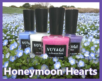 Honeymoon Hearts - Thermal and Solar Changing Indie Nail Polish Set, Shifting Flakie Creme Nail Polish Collection, Spring Designs Polish