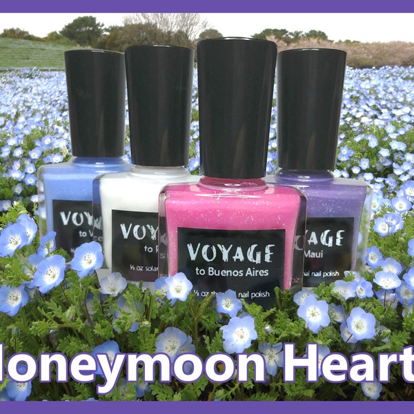 Honeymoon Hearts - Thermal and Solar Changing Indie Nail Polish Set, Shifting Flakie Creme Nail Polish Collection, Spring Designs Polish