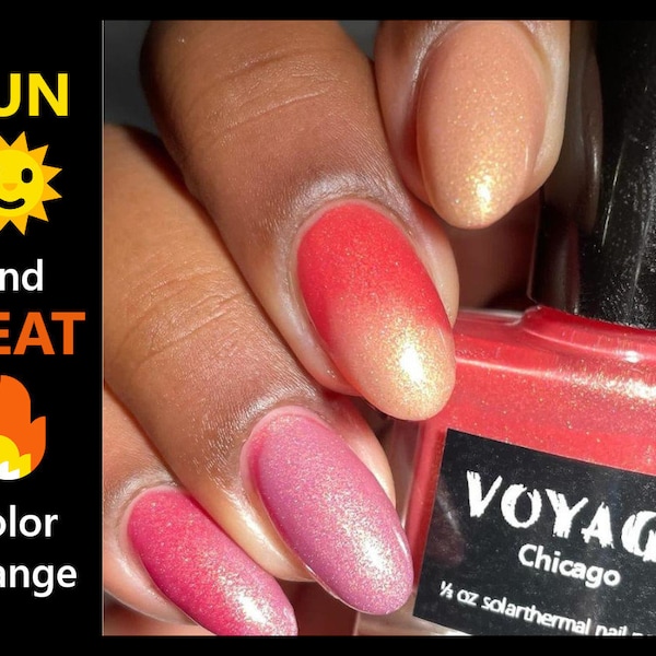 Chicago - Solarthermal Color Shifting Unique Nail Polish, Gold Red Purple Flakie Glitter Crelly, Polish and Beauty Expo 2022 VIP Bag Special