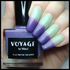 Maui Thermal Temperature Changing Indie Nail Polish, Purple Mint Green Flakie Heat Changing Creme Polish, Spring Designs Nail Lacquer image 10