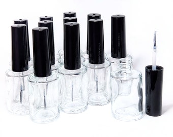 BOTTLE SALE 6 or 12 DIY Nail Polish Bottles Set 15mL Empty Round Glass Vial w Brush and Black Cap to Make Your Own Franken Indie Nail Paint