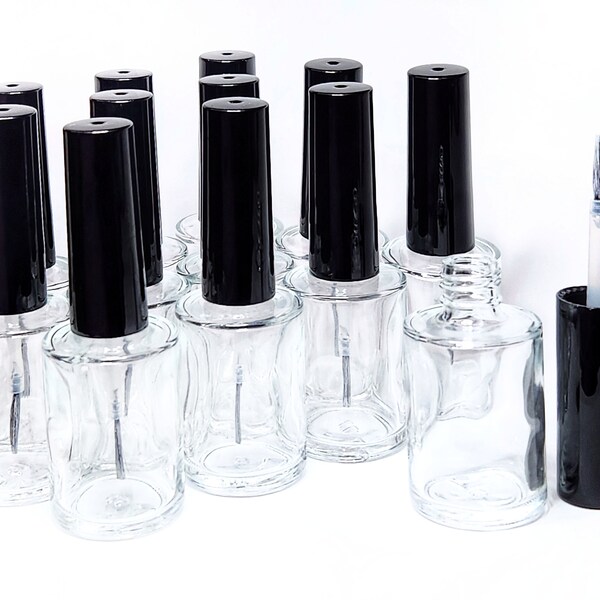 BOTTLE SALE 6 or 12 DIY Nail Polish Bottles Set 15mL Empty Round Glass Vial w Brush and Black Cap to Make Your Own Franken Indie Nail Paint