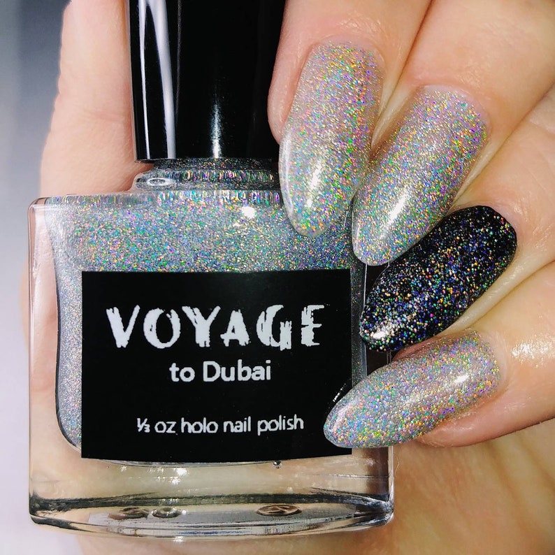 Dubai Halo Holographic Indie Nail Polish, Rainbow Chunky Flakie Glitter Topper Nail Polish, Spring Designs Nail Varnish image 4