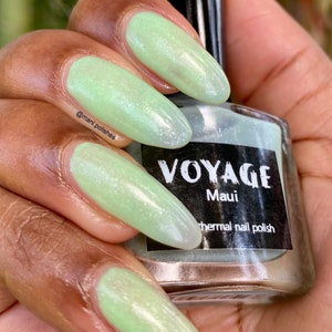 Maui Thermal Temperature Changing Indie Nail Polish, Purple Mint Green Flakie Heat Changing Creme Polish, Spring Designs Nail Lacquer image 4